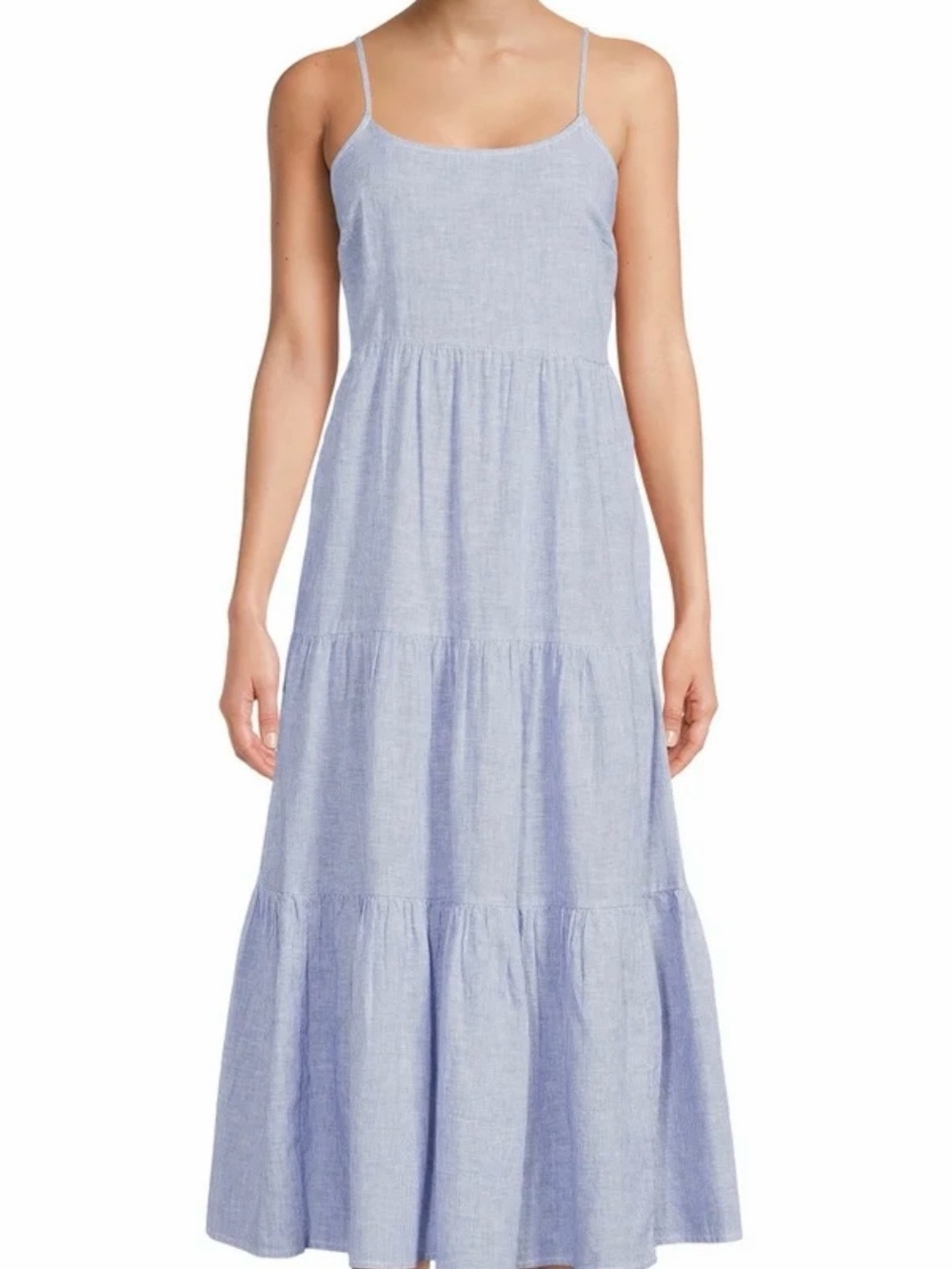 Beachlunchlounge Size XXL Tiered Light Blue Pin Stripes Midi Sundress